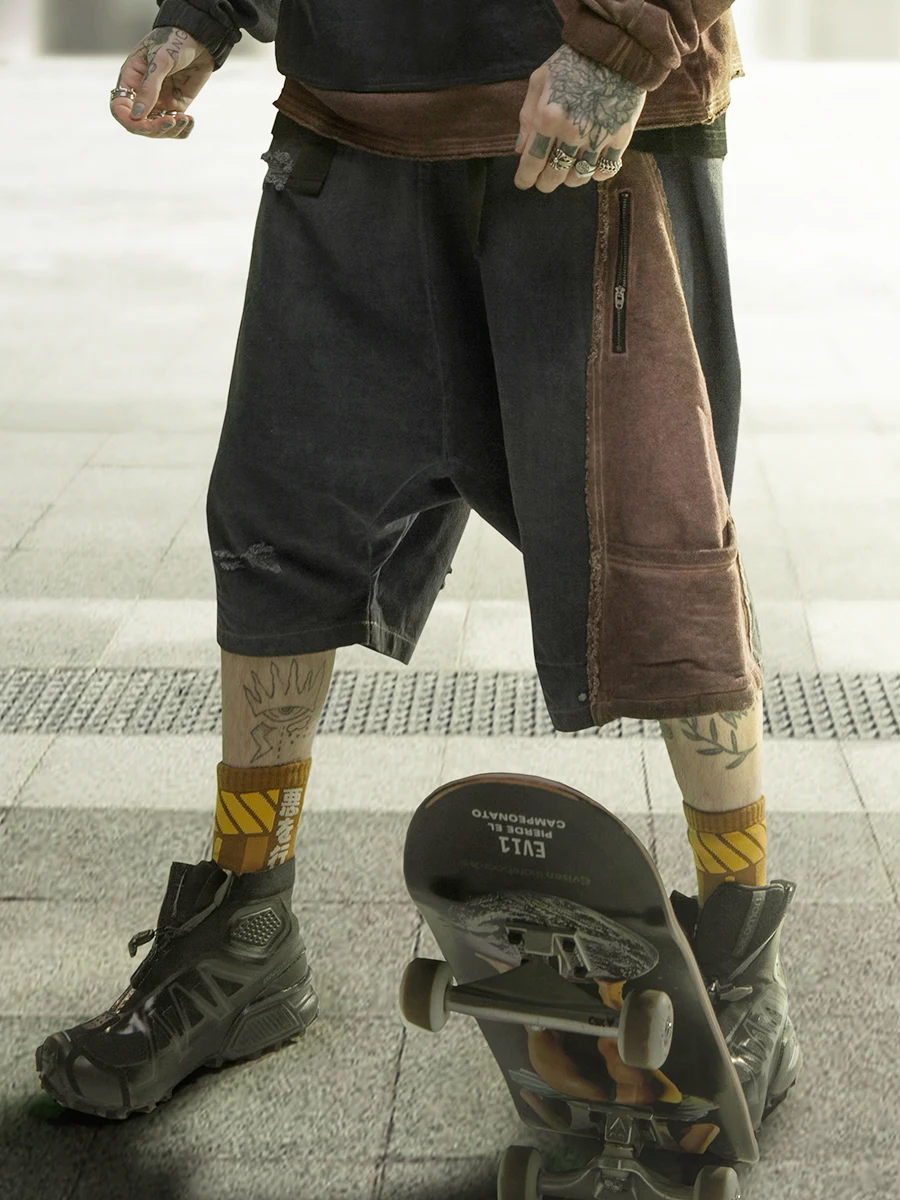 

Dark Avant-Garde Style Techwear Wasteland Make Old Ripped High Street jeans. Dark Avant -Garde Style Techwear Wasteland