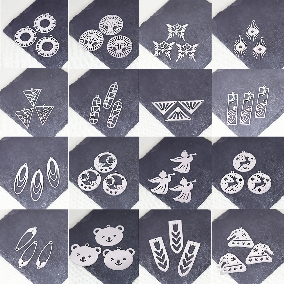 3 szt. Charms ze stali nierdzewnej słońce trójkąt niedźwiedź anioł okrągły kapelusz Charms na materiały do ​​wyrobu biżuterii Diy naszyjnik kolczyk bransoletka