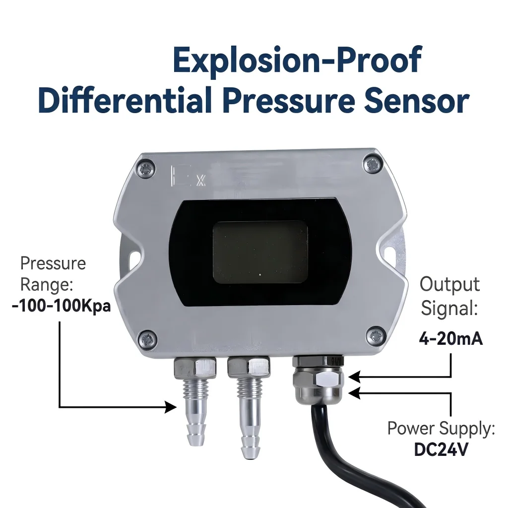 -100-100pa Explosion-proof Micro Differential Pressure Transmitter 0-30Pa 100Pa 10kPa to 4-20mA 0-5V RS485 Air Pressure Sensor