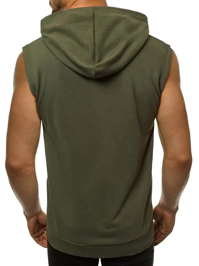 1 Piece Men\'s Casual Zip Up Hooded Tank Top, Chic Sports Sleeveless T-shirt