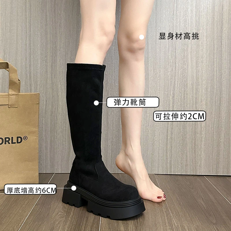 Picture 4: Winter Platform Thick Heel Woman Knee High Boot Concise Slip On Shoes Ladies Punk Style Knight Long Booties
