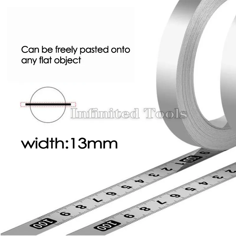 Fita métrica de aço inoxidável, 13mm de largura, 1-3m, régua métrica autoadesiva, à prova de ferrugem, durável, resistente ao desgaste