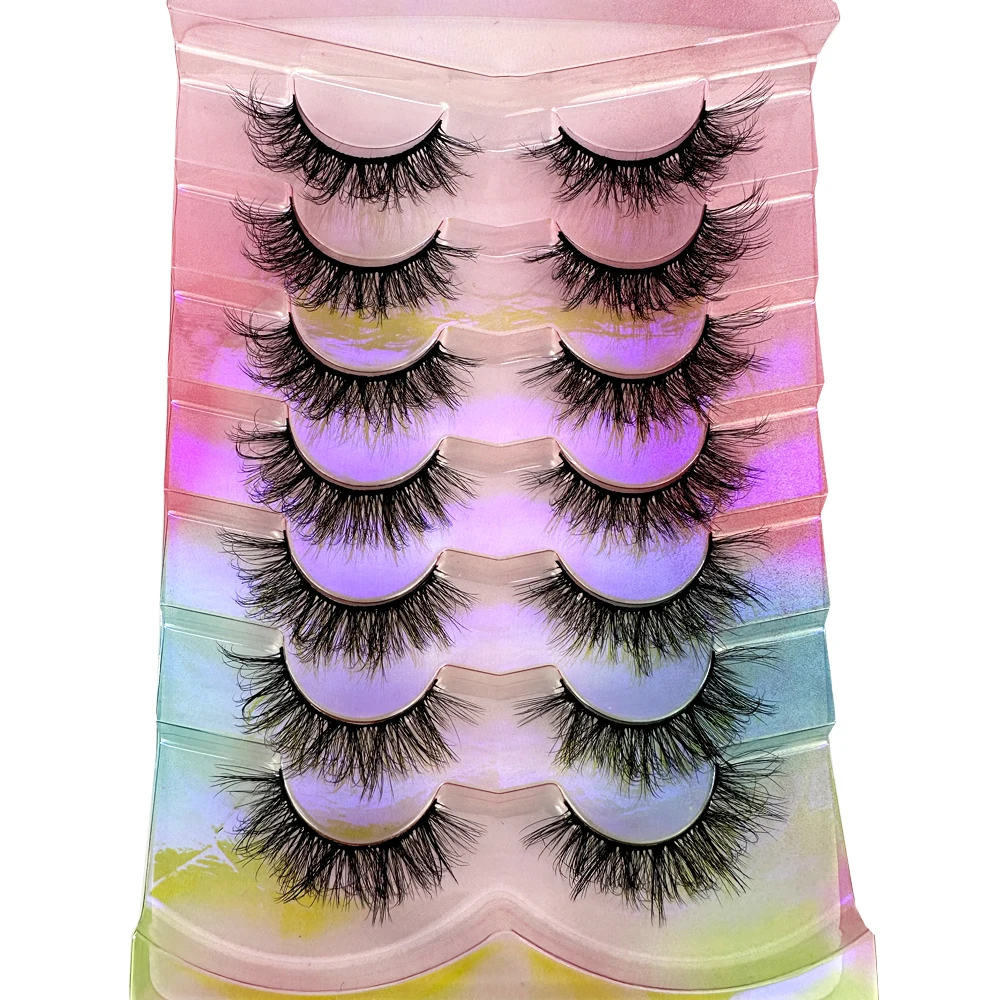 NEW 7Pairs Natural Mink Eyelashes Handmade Soft Long False Eyelash Thick Winged Cat Eye Fake Lashes Beauty Makeup Lash Extension