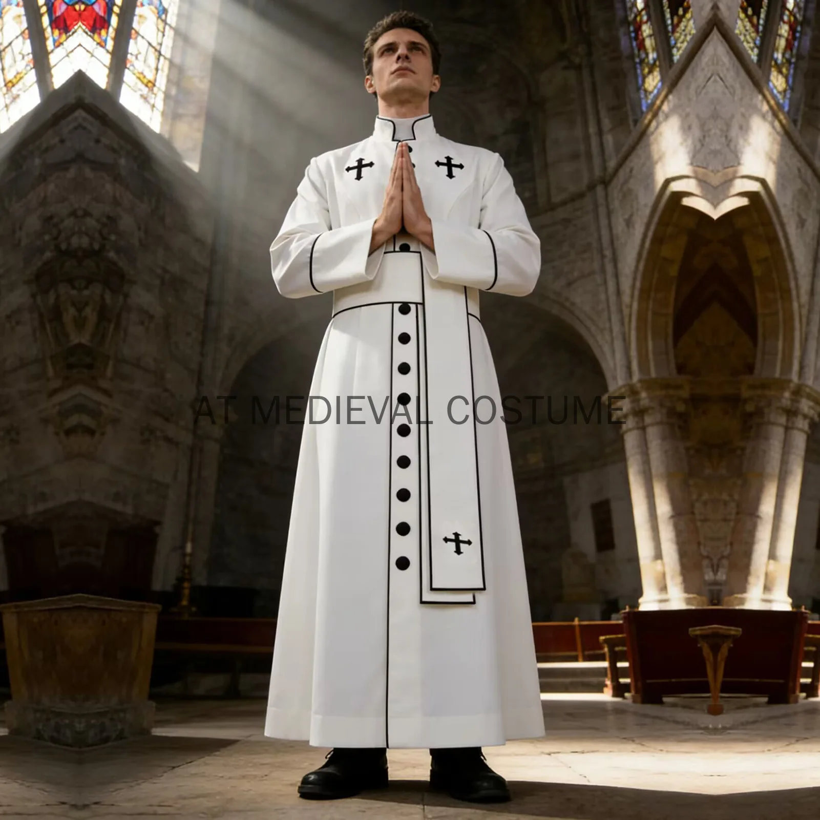 

Medieval Clergy Cassock costumes Men's priest Cosplay Halloween Catholic Church Religious Soutane Pastor Mass Missionary Robe