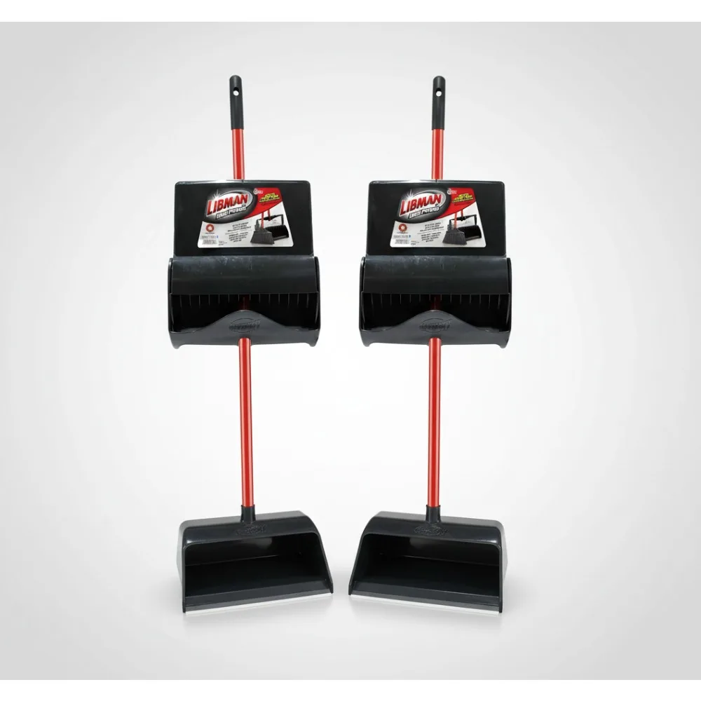 

Wide Lobby Broom and Dustpan Set, 10-Inch Commercial Grade, Easy Storage, Black/Red (2-Pack)