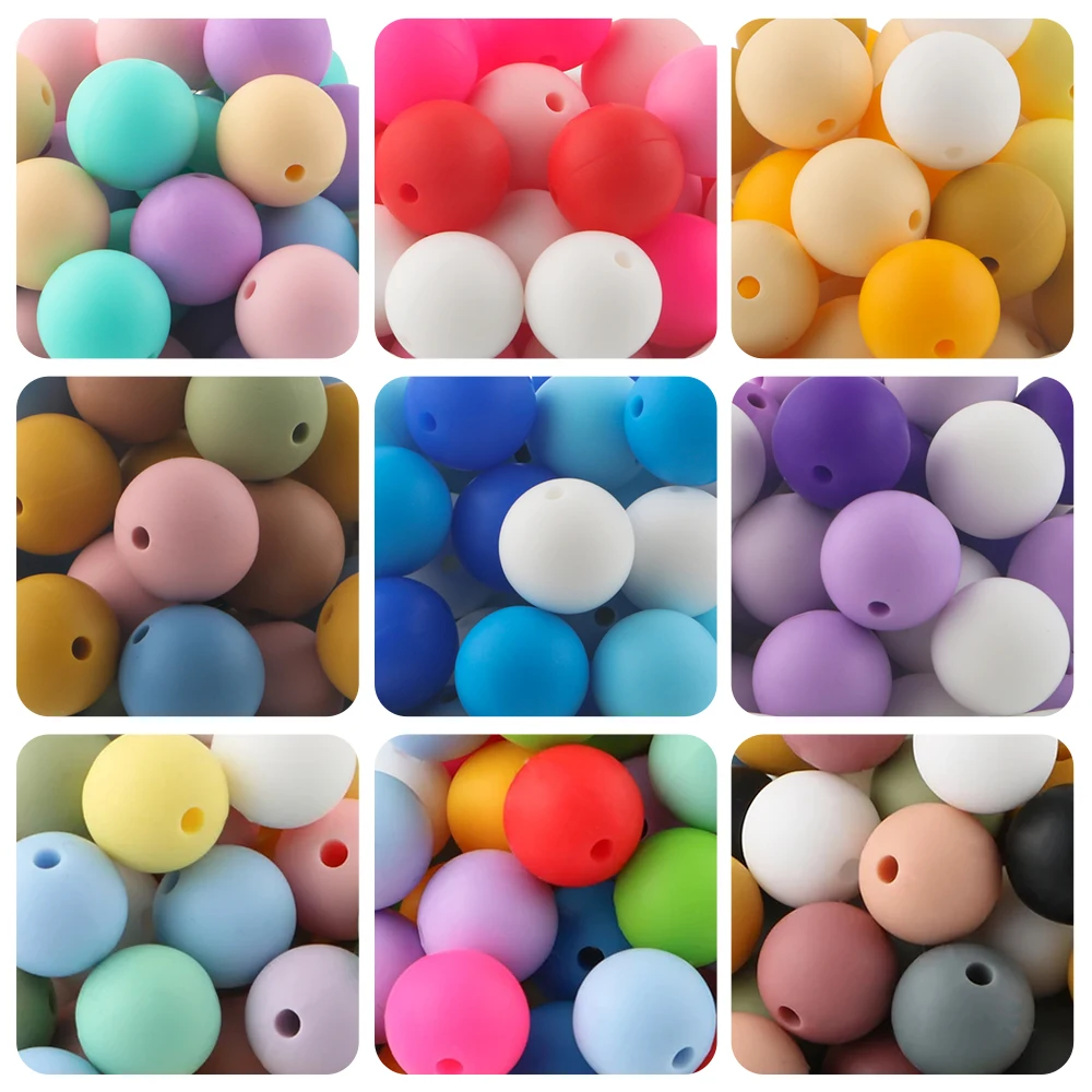 

100Pcs 12/15mm Round Silicone Beads Loose For Jewelry Making DIY KeyChain Pacifier Chain Necklace Accessories To Make Bracelets