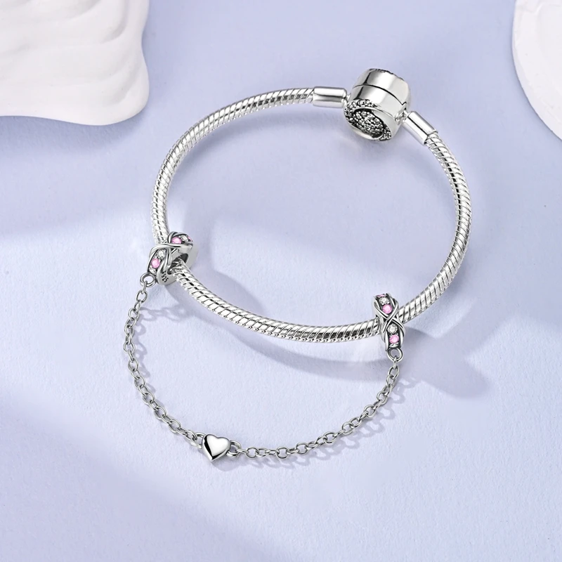 New Stars Safety Chain Clip Charms 925 Sterling Silver Key Locks Pendent Fit  925 Original Bracelets DIY Women Festival Jewelry
