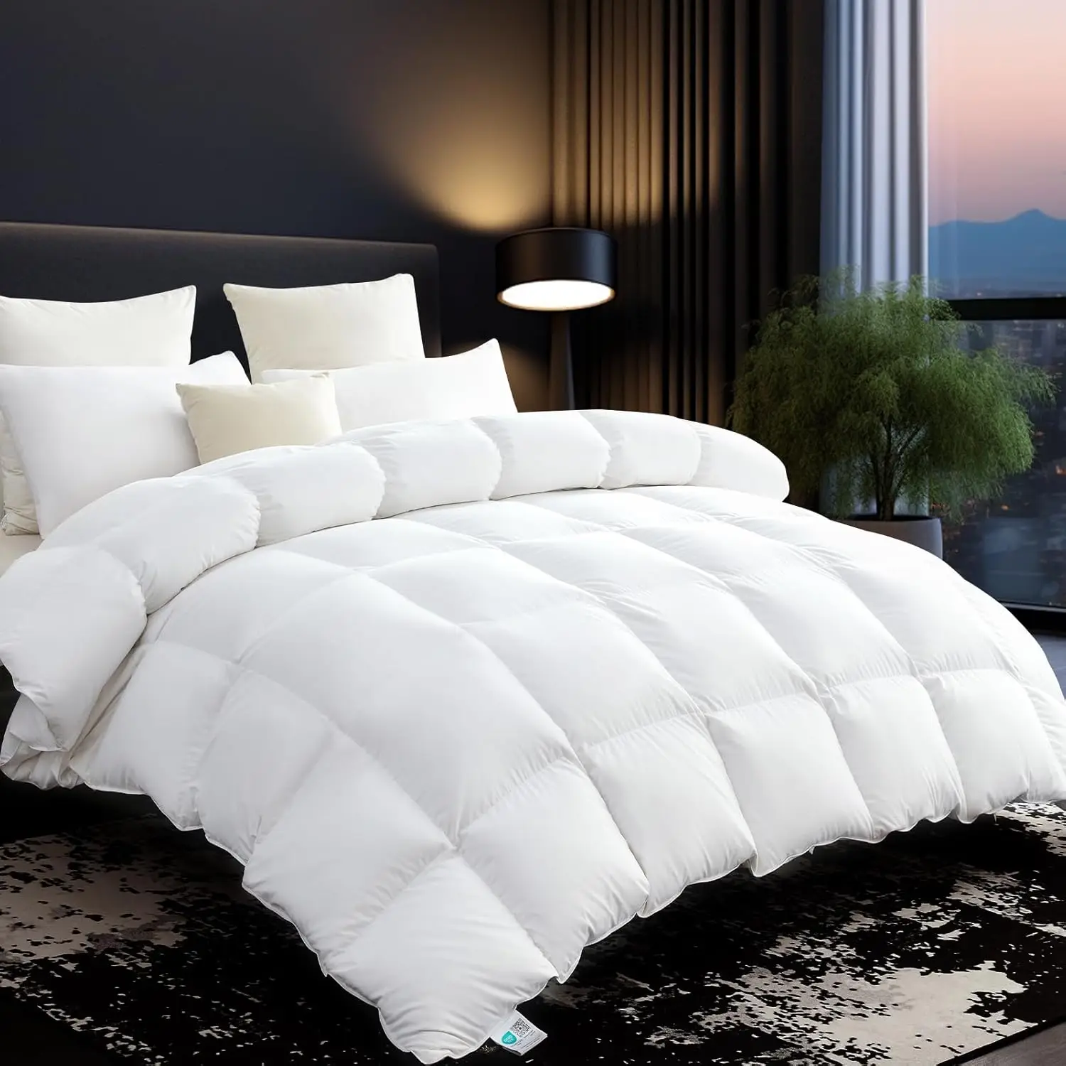 75% Goose Down Fiber Comforter King Size, 850+ Fill Power Hotel Style Bedding Comforter, 1200TC, Fluffy Ultra Soft All Season