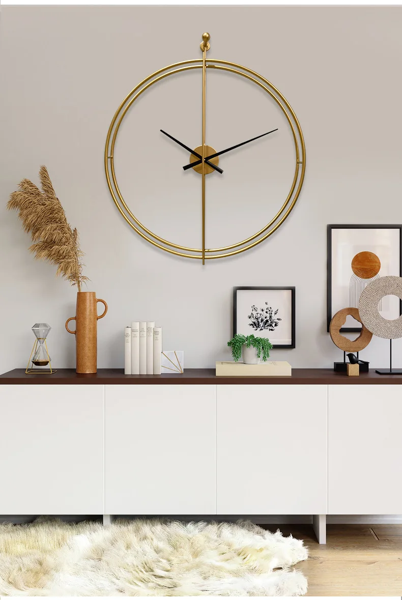 Jam dinding besi setengah lingkaran kreatif, hotel ruang tamu kamar tidur jam dinding lampu Nordik mewah dekorasi rumah jam dinding