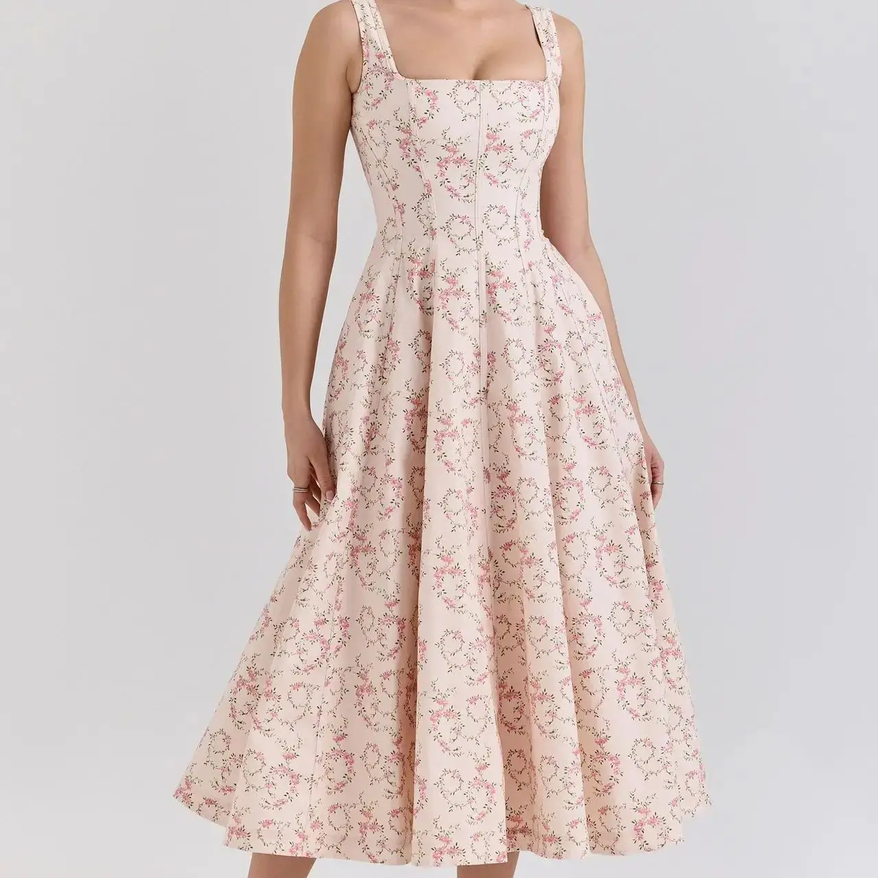 Sexy bloemen midi corset zomerjurk dames zomerjurk hoge taille slipjurk dameskleding zomer rood roze blauw bruin 2026 jurk - afbeelding 2