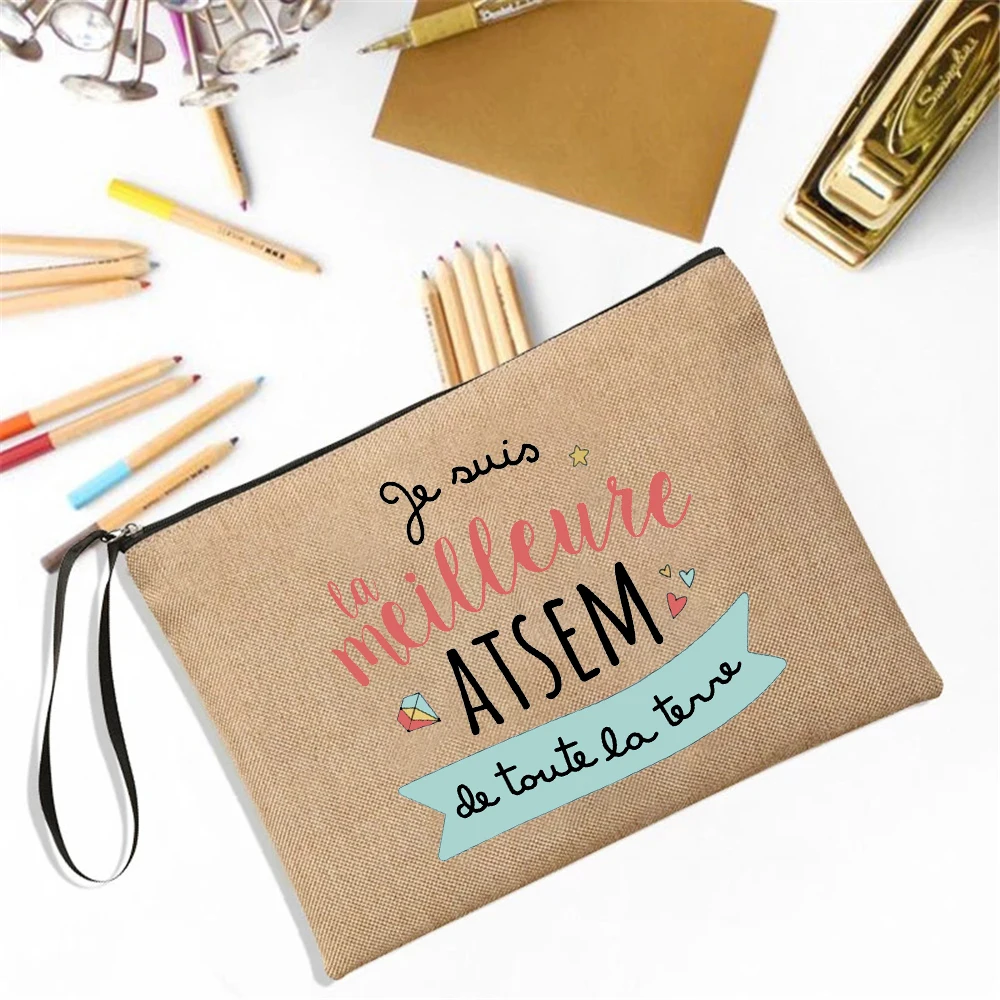 I Am The Best Atsem in The World Print Cosmetic Bag WomenTravel Neceser Makeup Bags Linen Zipper Toiletries Pouch Gift for Atsem