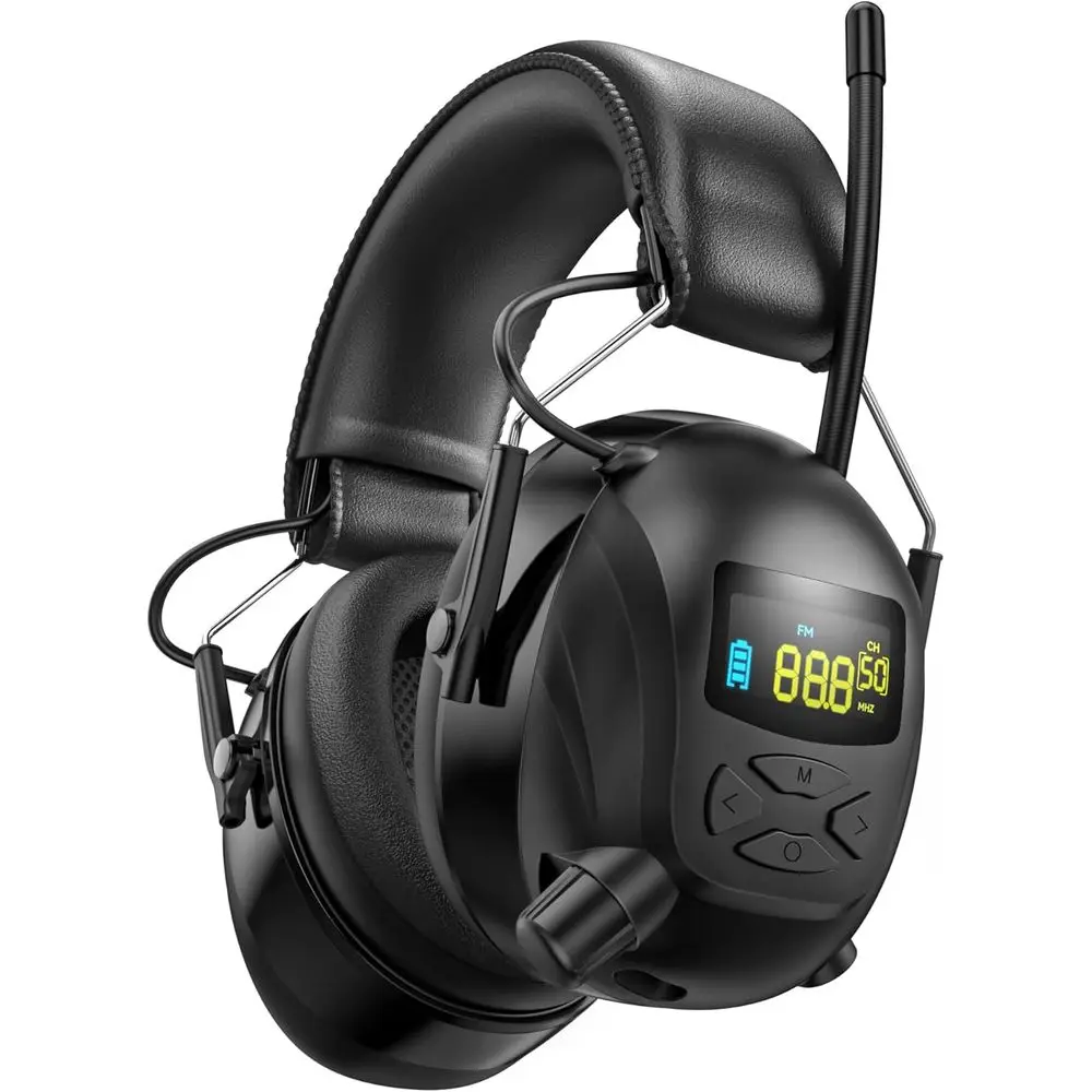 

Bluetooth 5.4 AM/FM Radio Ear Protectors with Digital Display/Mic, 120H Battery Life, Rechargeable, 30dB Noise Reduction for Saf