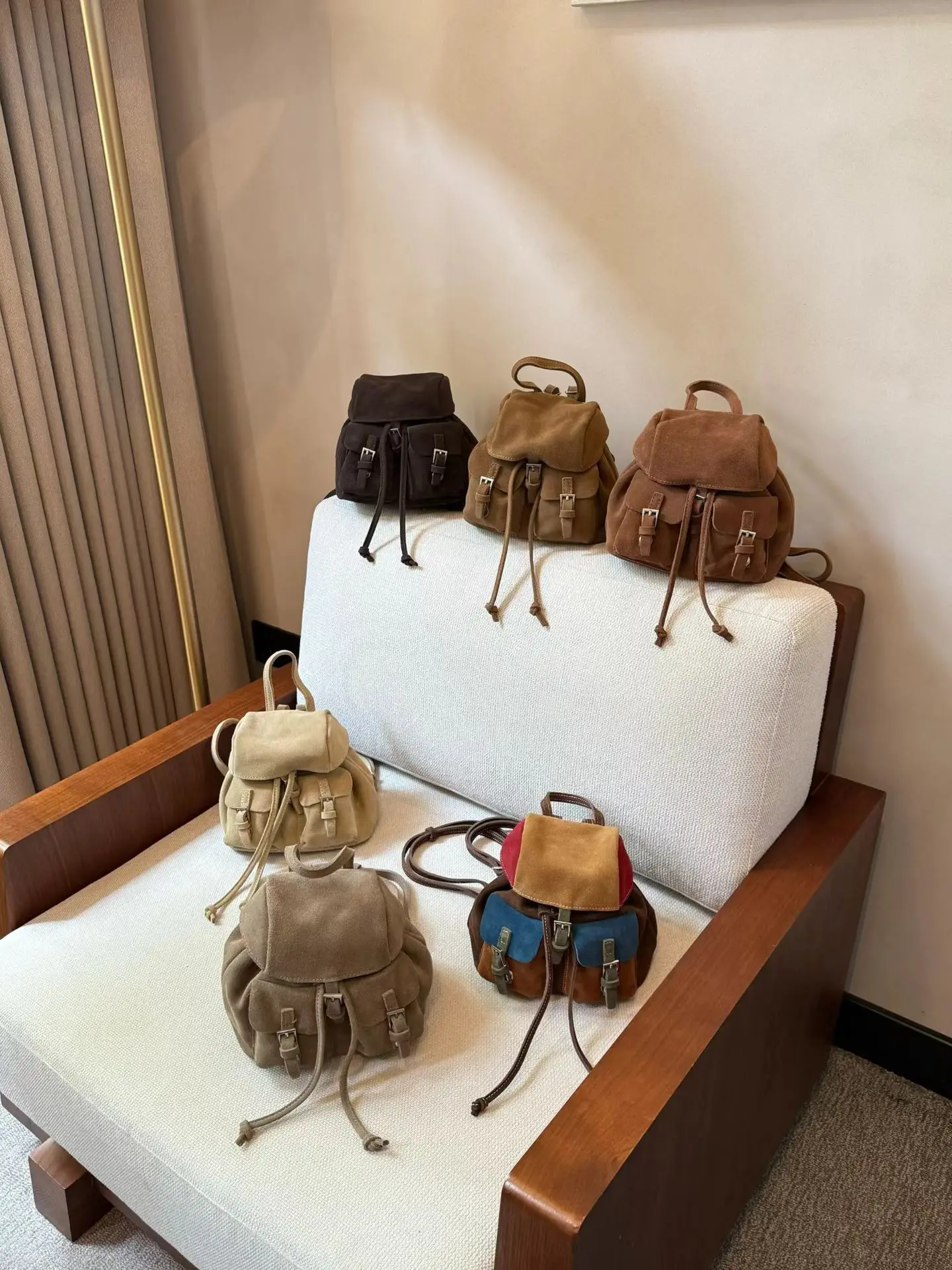 Retro Matte Suede Bucket Bag Women's Shoulder Bag Top Layer Cowhide Leather Flip Cover Bag Travel Commuting Fashion Backpack