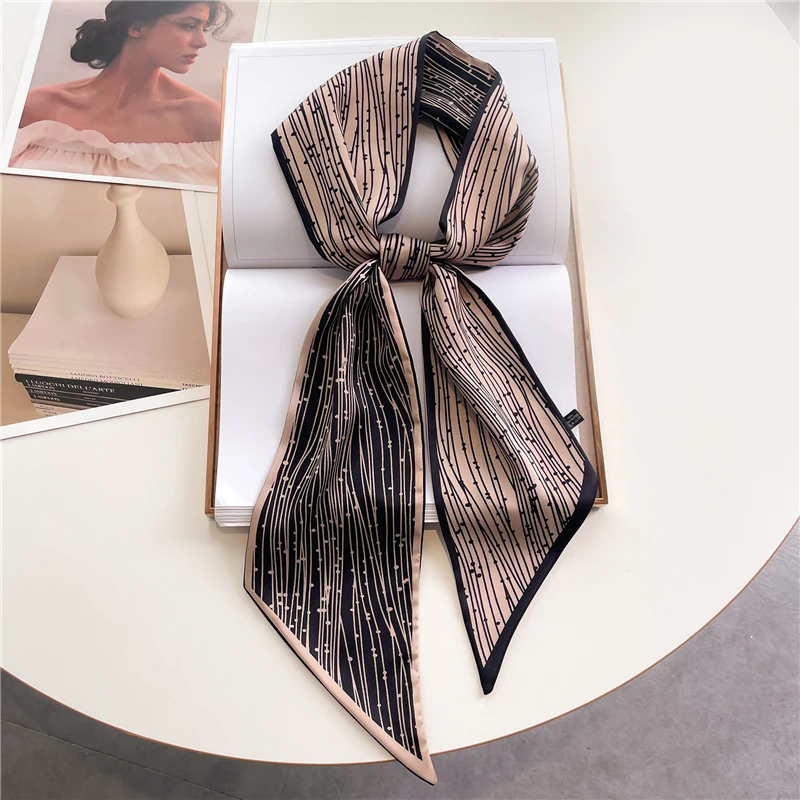 New Luxury Brand Scarf Women Long Lady Ribbon Silk Satin Skinny Hair Band Spring Summer Ties Headband Accessories