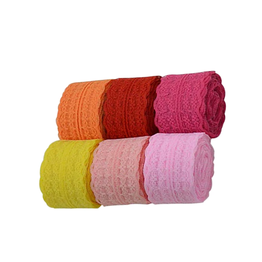 

6pcs 6 Rolls Pack Polyester Lace Trim Ribbon Floral Pattern Fabric for Dress Making Costumes Craft Projects Table