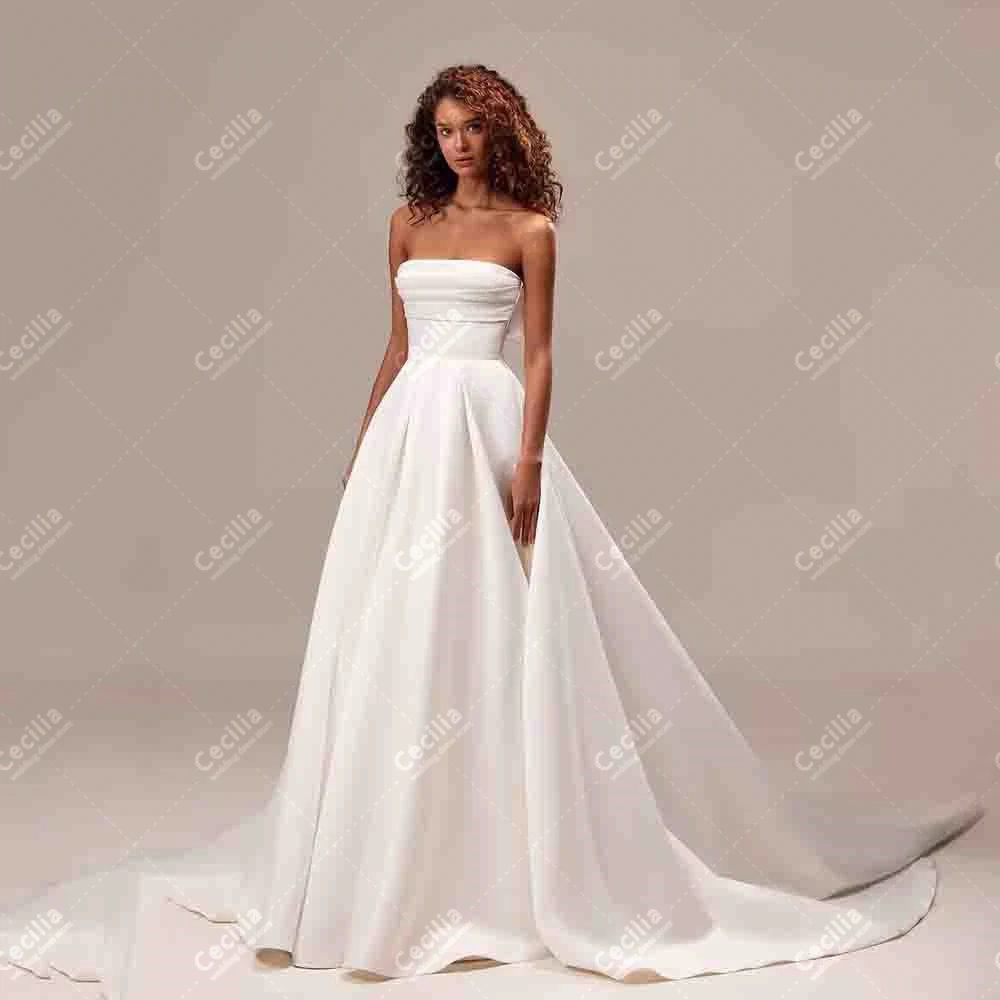 Simple Satin Wedding Dresses A-Line Floor Length Robes Bow Decoration Bridal Gowns Sleeveless Backless Vestidos De Novia 2024