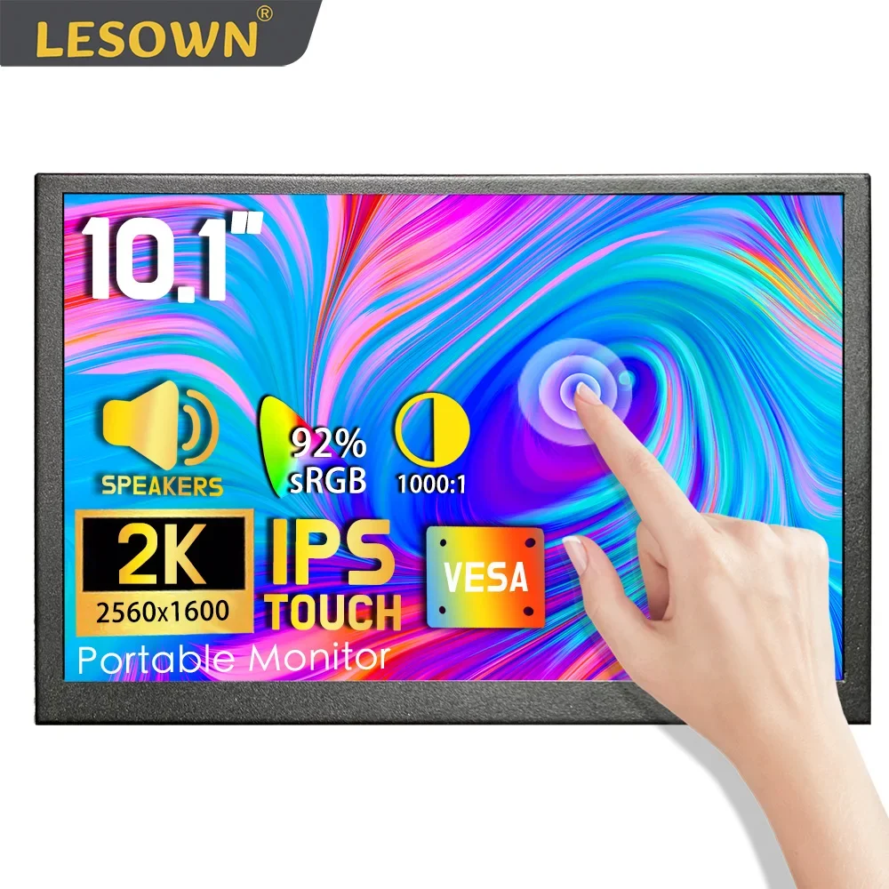 

LESOWN Wide Portable Display HDMI Touchscreen 10.1 inch IPS 2560x1600 USB C LCD Small Second Screen Monitor for Computer PC