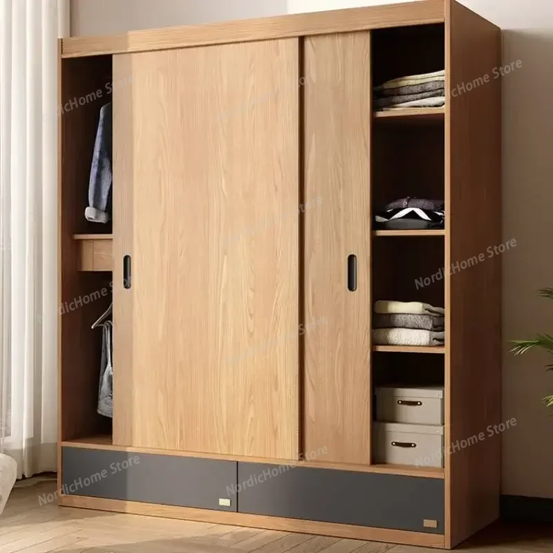 Luxury Orgnizer Wood Wardrobes Tall Sliding Door Wooden Clothes Wardrobe Bedroom Storage Organizer Armario De Ropa Furniture