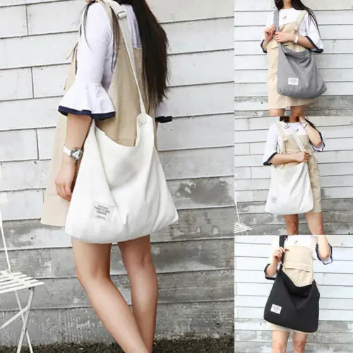 2023 Summer Trendy Women\'s Canvas Shopping Bag Solid Color Minimalist Style Large Capacity Reusable Handheld Shoulder Bag