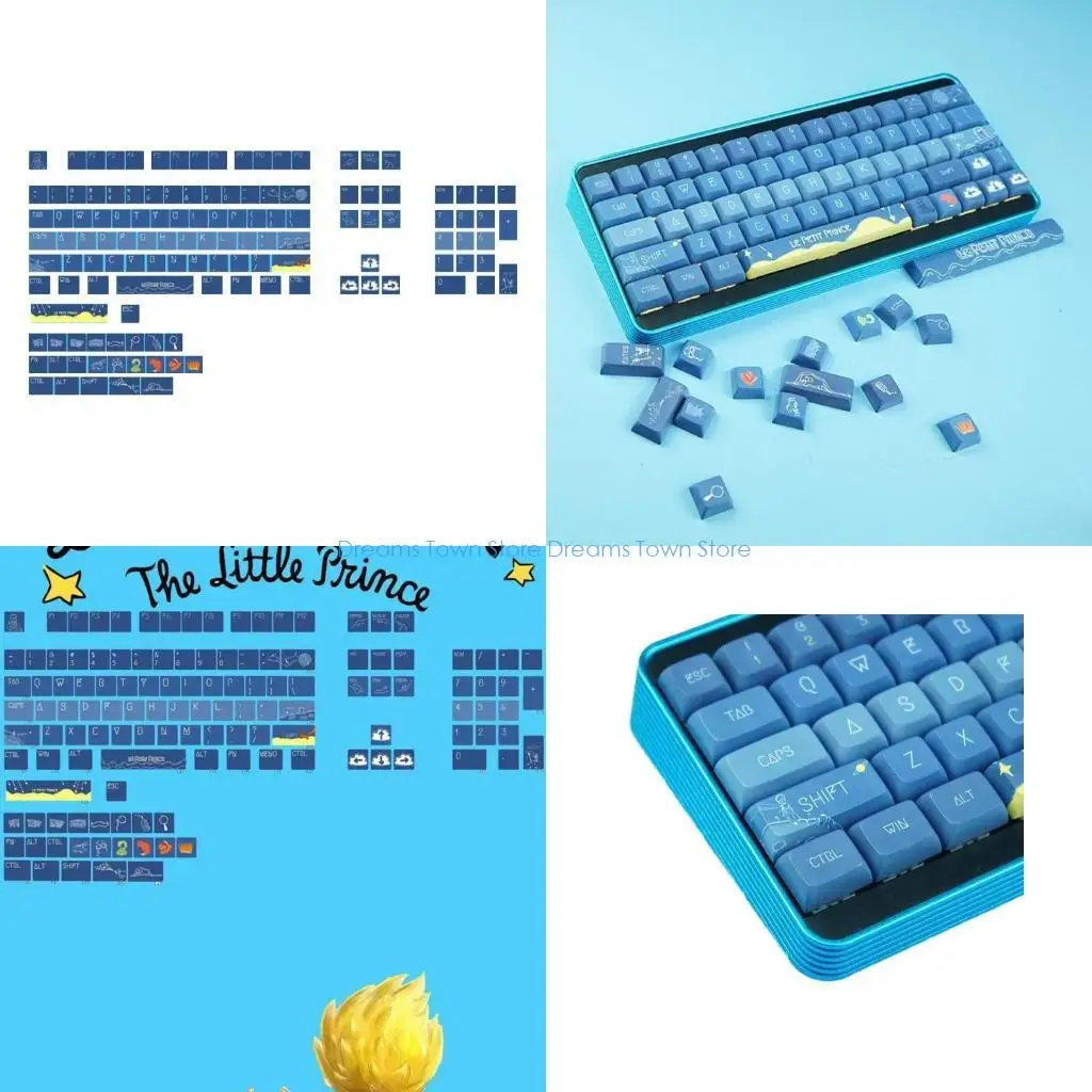 HX6A Full 128 Keys Keycaps, XDA Profile PBT Keycap, Blue Swim Keys caps