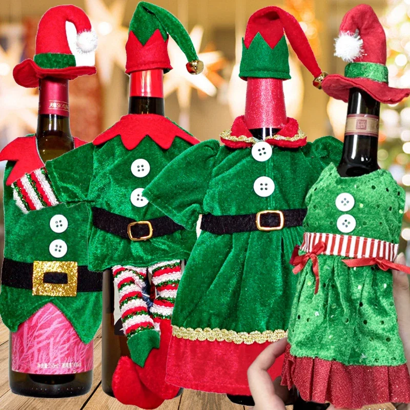 1/4pcs Christmas Wine Bottle Cover Elf Clothes Bottle Cover Christmas Party Dinner Table Decorations New Year Party Home Decor