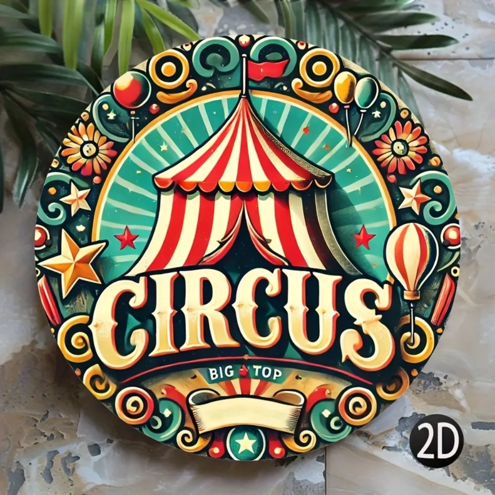 Vintage Circus Theme 2D Graphic Design: Striped Tent & Star Iron Decor Sign for Durable Home, Office, and Café Decoration -