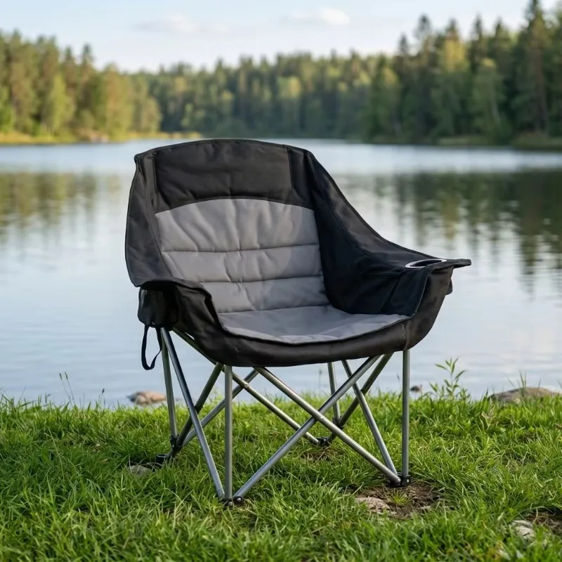 XL Camping Chair for Adults, Heavy-Duty Load-Bearing 500lb Outdoor Foldable Rectangular with Pad, Portable Lawn Camping