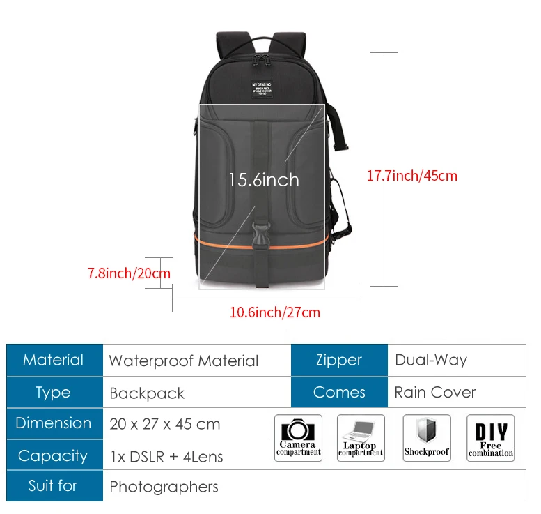 Jinnu olang profession elle digitale slr kamera rucksack große fotografie tasche stativ halter wasserdichte regen abdeckung outdoor wandern – Detail 1