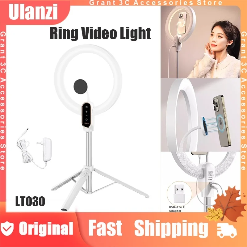

Ulanzi LT030 Ring Video Light Custom Bi-color Light 3000K-6000K 58-175cm Adjustable Magnetic Phone Mount Tripod for Live Selfie