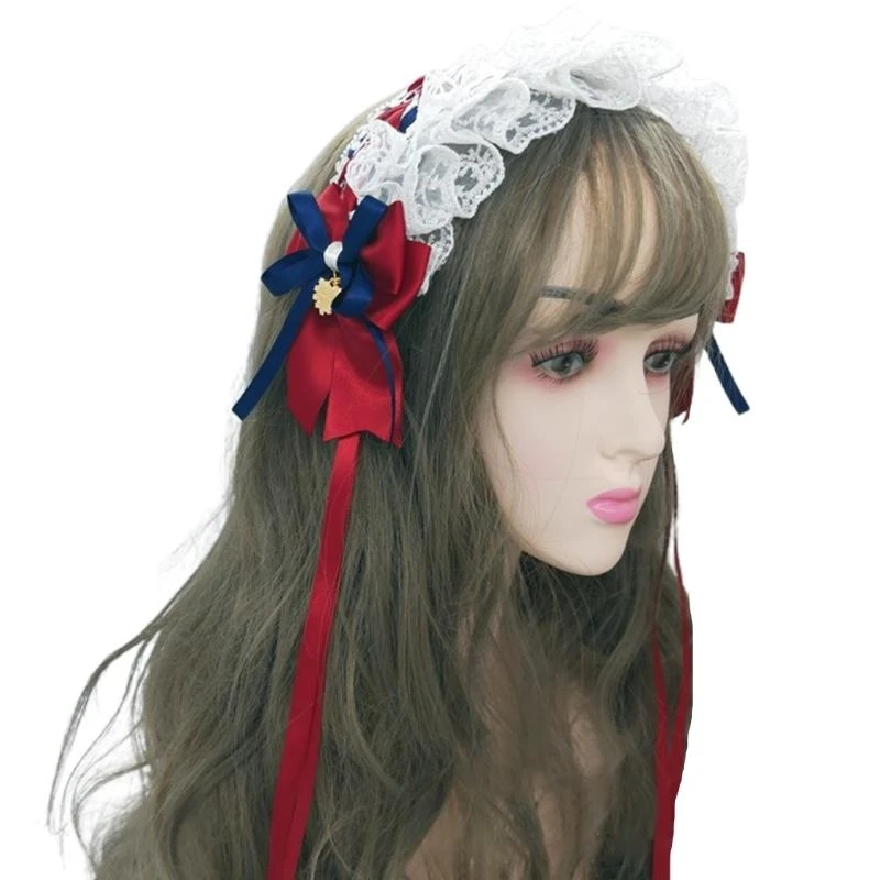 R1WE – accessoires cheveux doux pour filles, japonaise, Anime Cosplay, ruban en dentelle à volants, bandeau à