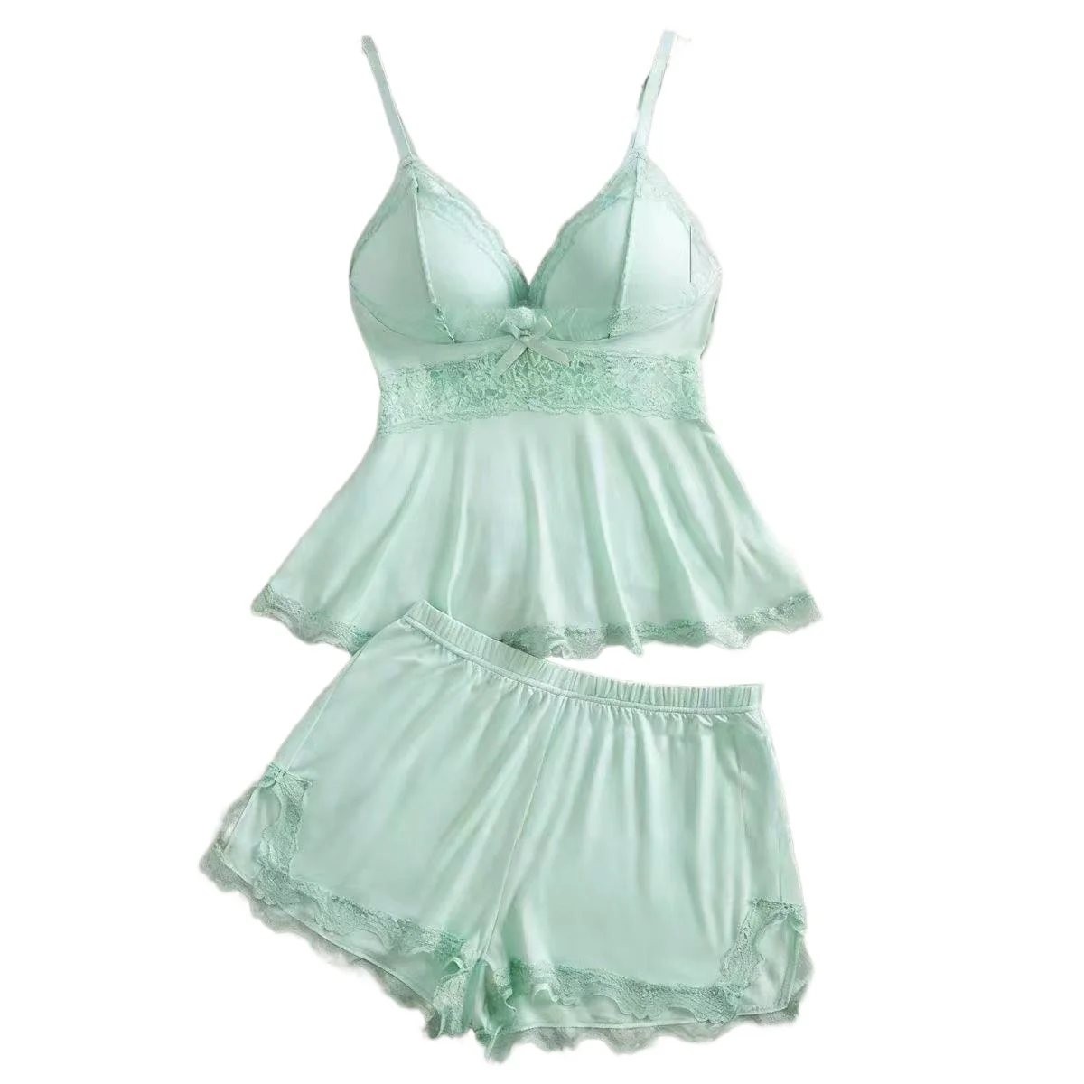 Sexy Comfort Lace Sling Top & Shorts Pajamas Elegant Women Indoor Loungewear Nightwear Soft Skin-friendly Fabric All-day Comfort