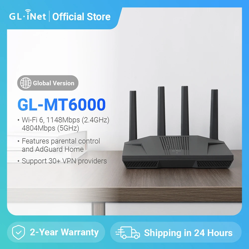 GL.iNet Flint 2 (GL-MT6000) home and office router, 8-Stream Wi-Fi 6 technology,OpenWrt,2.5G Ethernet ports,Parental control