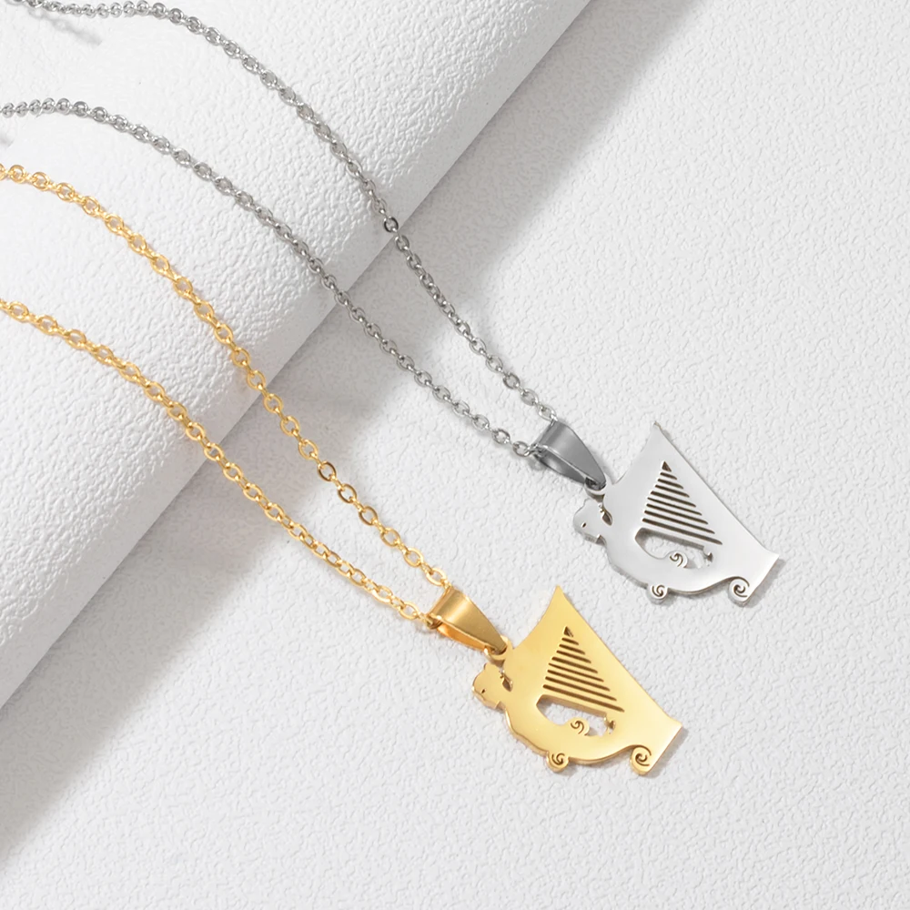 الأيرلندية سلتيك القيثارة فنزويلا قلادة القلائد للنساء الفتيات الفولاذ المقاوم للصدأ أيرلندا المجوهرات # 537762 #4