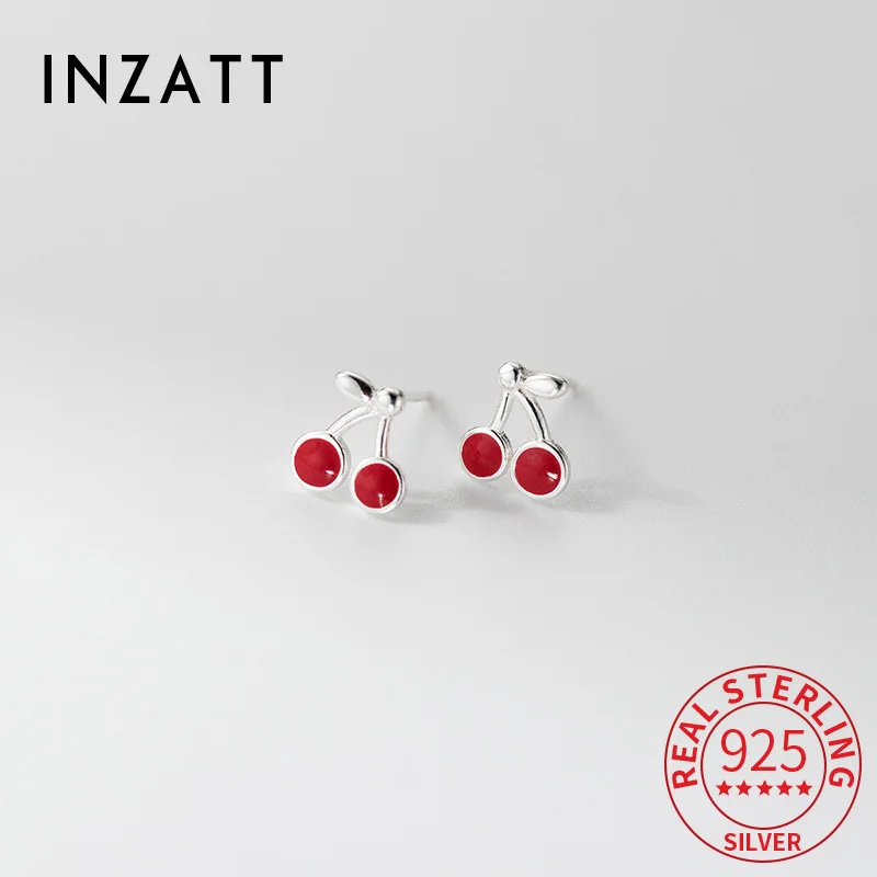 

INZATT Real 925 Sterling Silver Cherry Fruit Mini Stud Earrings for Women Party Classic Fine Jewelry Minimalist Accessory