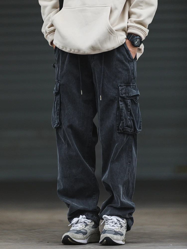 

American Sle Men's Casual Pants Spring Autumn Loose Wide Leg Canvas Waed Casual Trousers Comfortable Cotton Workwear