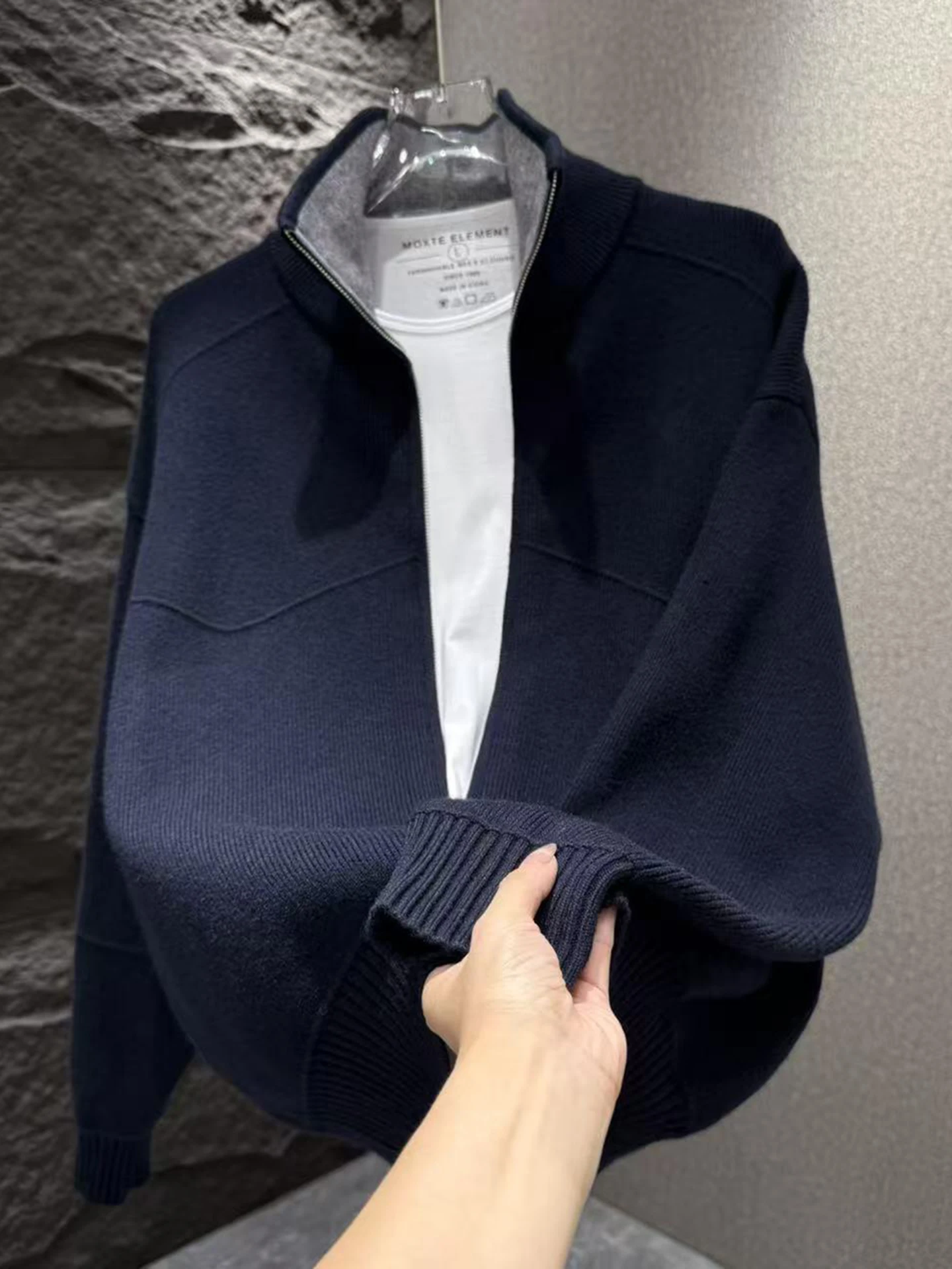 

Мужской вязаный кардиган Cleanfit на молнии, синий, повседневный, свободного кроя, весна-осень, премиум-класс, в корейском стиле