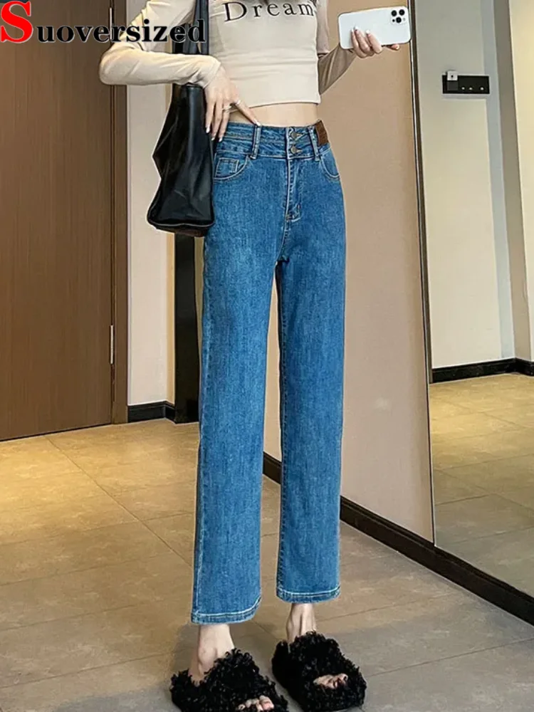 

High Waisted Straight Vintage Denim Pants Women's Casual Baggy Wide Leg Ankle-Length Jeans Streetwear Retro Fashion Vaqueros