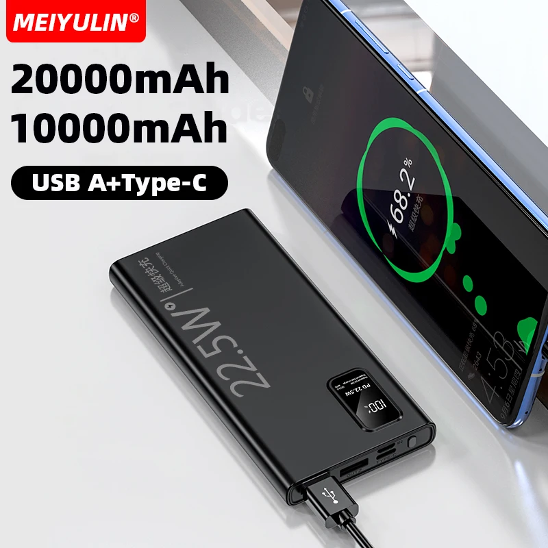 

20000 мАч Power Bank 10000 мАч Портативный 22,5 Вт USB C Быстрая зарядка Внешний аккумулятор большой емкости для iPhone 15 14 Samsung Xiaomi