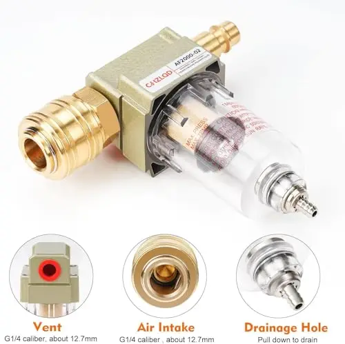 空気ろ過調整コンプレッサー、油水分離器、エアパイプラインフィルター、ドレンバルブ、1/4インチ、1セット