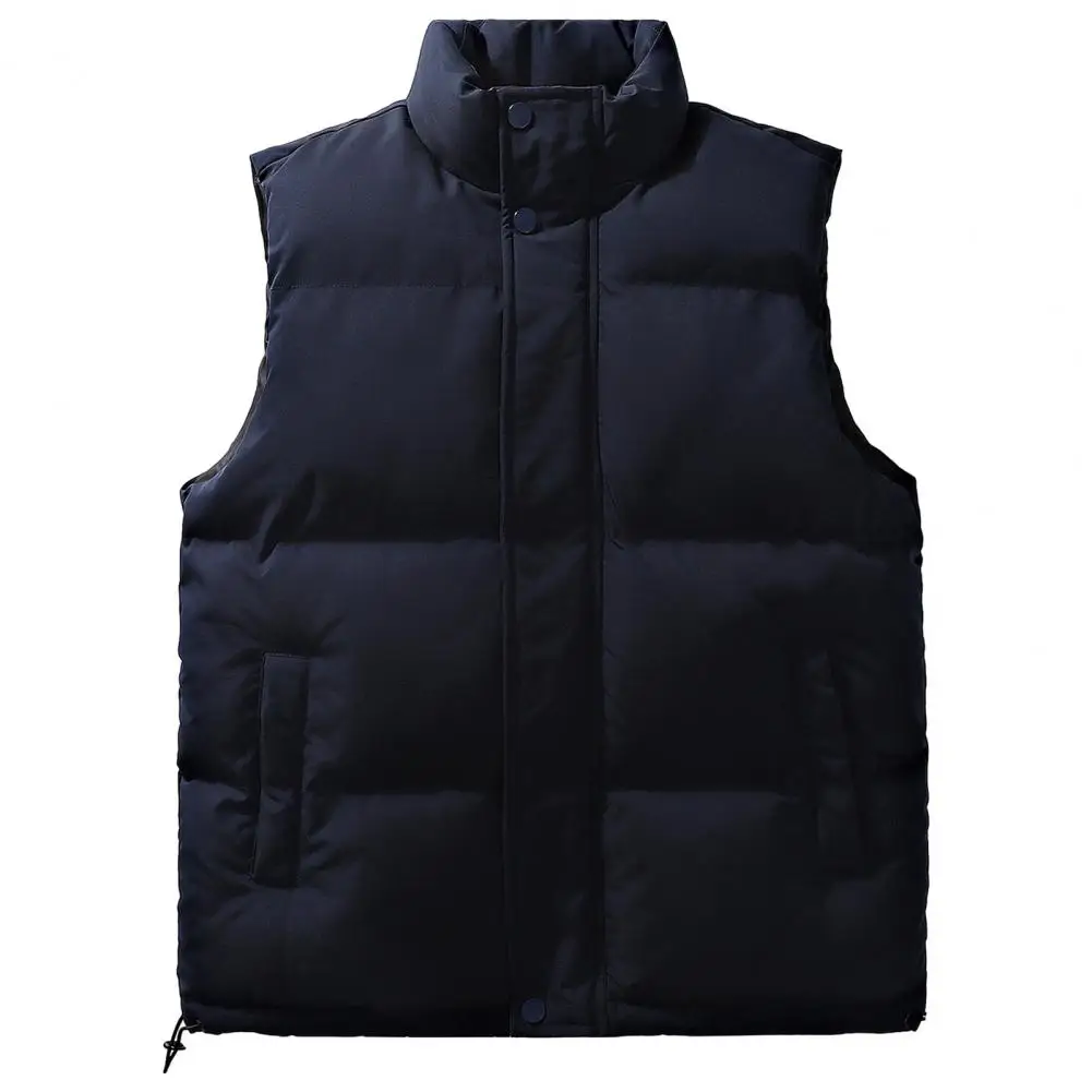 Autumn Vest Coat Men's Winter Padded Vest Jacket Solid Color Stand Collar Sleeveless Zipper Placket Side Pockets Streetwear