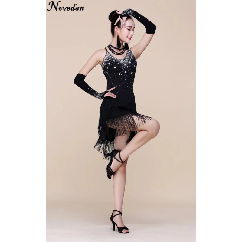 Lady Performance Dress Women Latin Dance Clothes Latin Dance Dress Girls Stones Tassel Latin Dance Dresses Dancer Clothing OA261