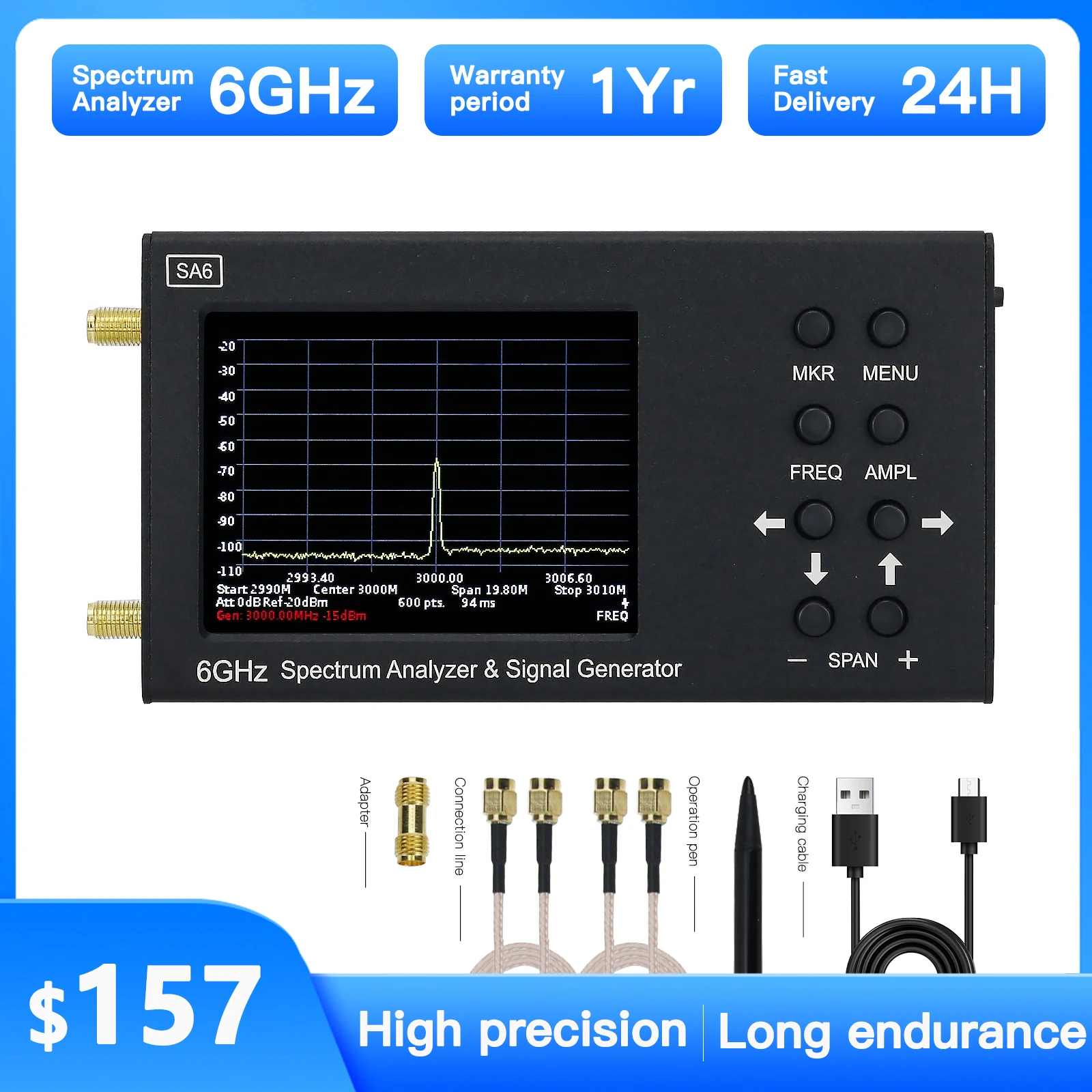 Wishcolor New SA6 6GHz Handheld Portable Spectrum Analyzer Signal Generator WiFi 2G 4G LTE CDMA GSM GPRS BDS GLONASS