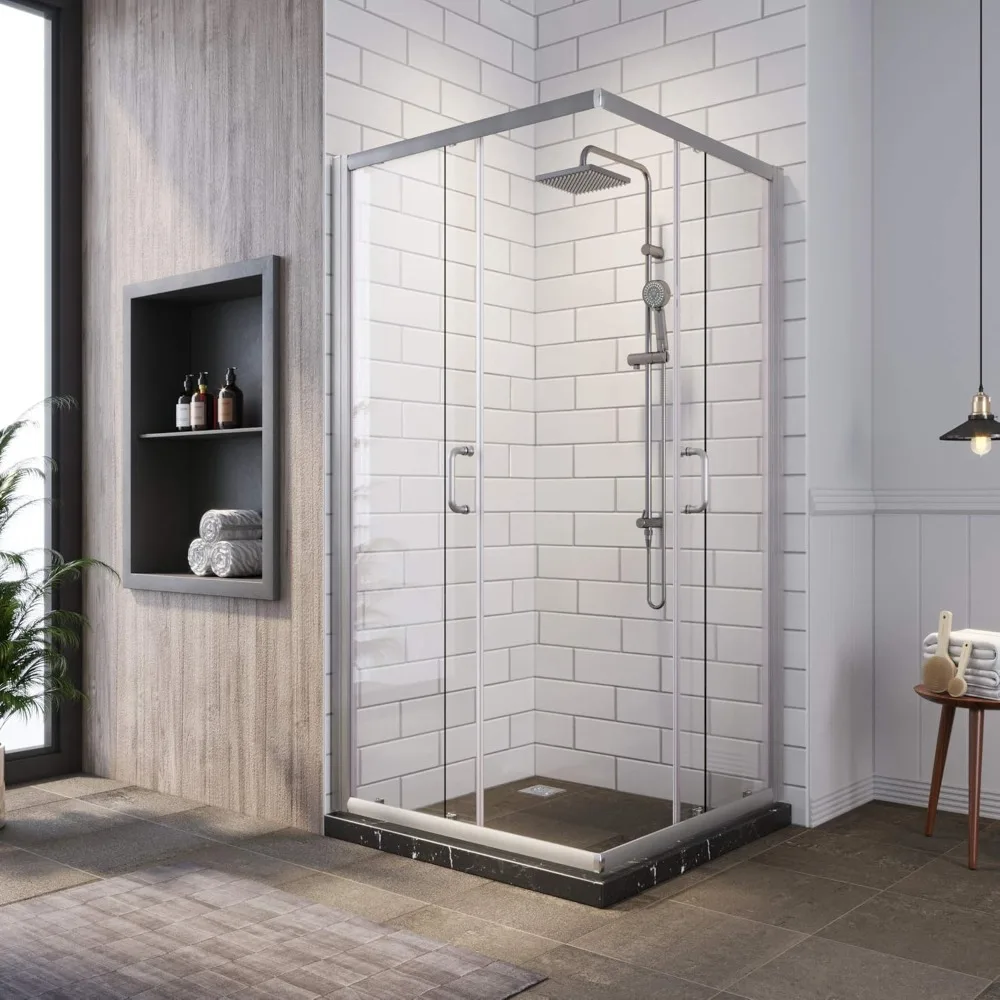 Corner Shower Enclosure Clear Glass Shower Doors, 34 in. X 34 in. X 72 in. Bath Door, Brushed Nickel