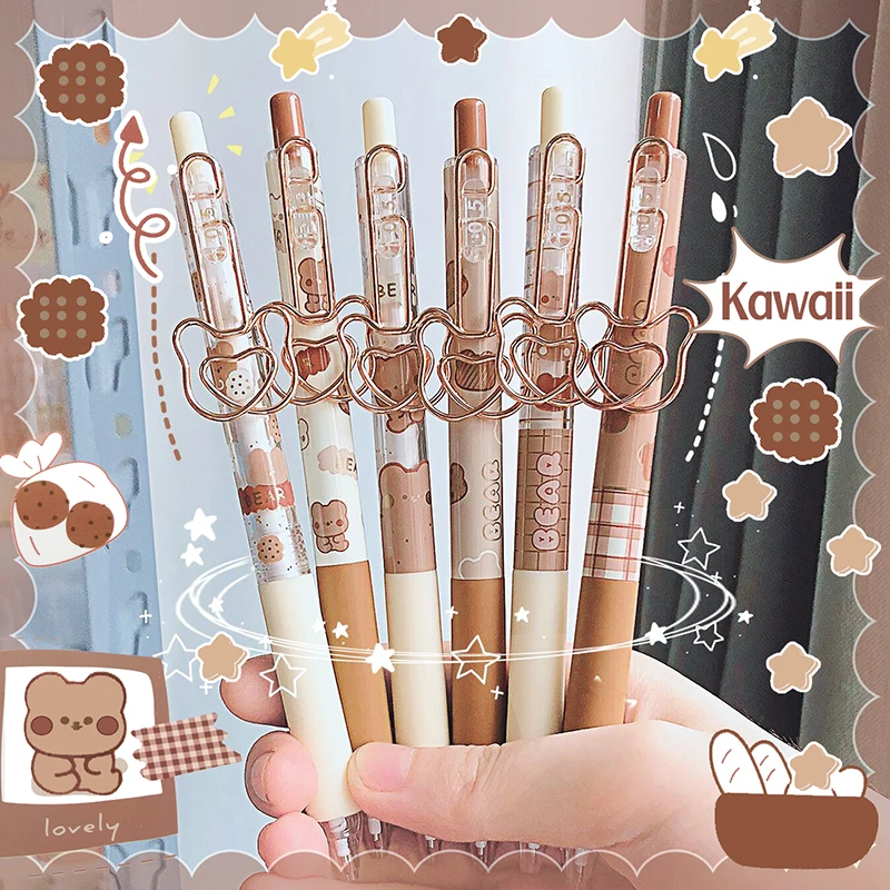 kawaii cartoon bear black ink gel pen canetas bonitos estetico escola material de escritorio papelaria presente para estudantes bonito estetico pcs 01