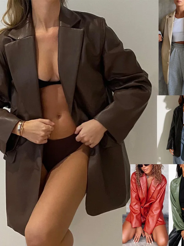 

Women's Leather Jacket Casual Warm Autumn Winter New Style Synthetic Leather Coat Long Sleeve Ultra Short Length Fashionable ...