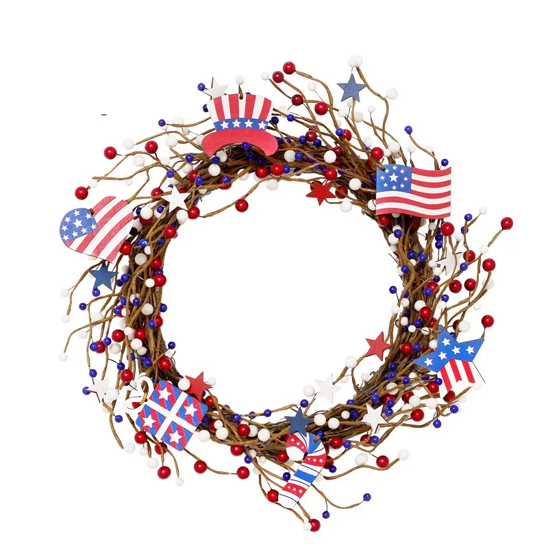 American Independence Day Wreath 4th of July Pastic Drop Ornament Decoration Red White Blue Stars Decorations Christmas Decor