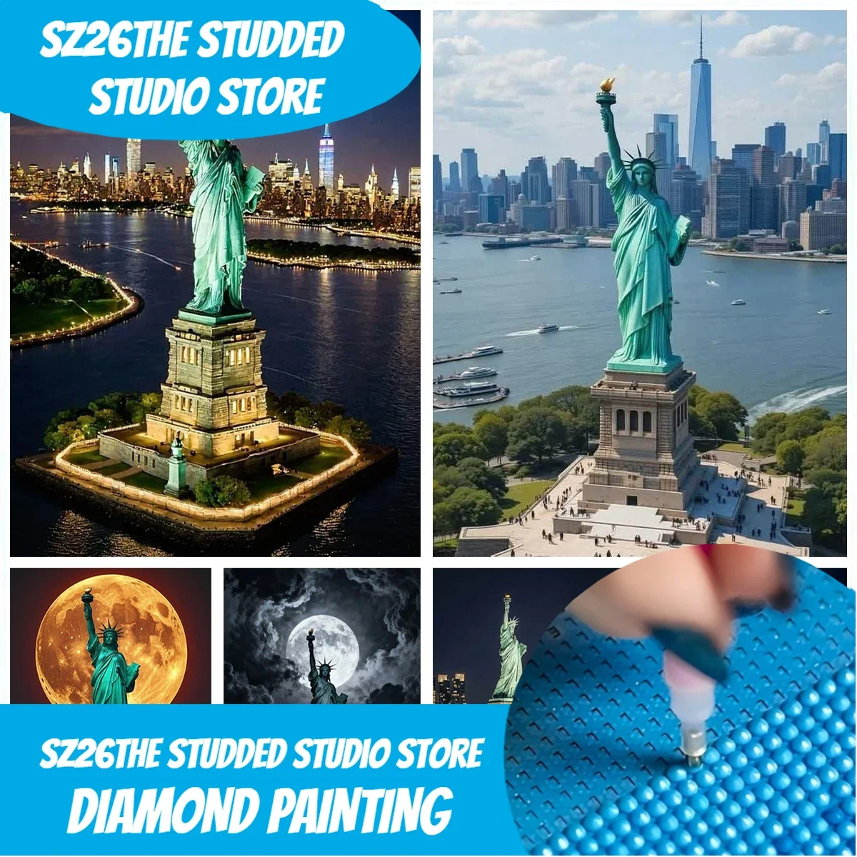 Sz26 The Studded Peinture diamant Statue de la Liberté, silhouette de New York, broderie diamant DIY, décoration moderne pour la maison