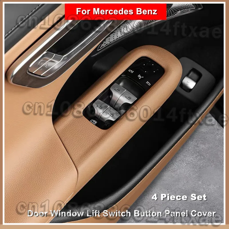 

4 Piece Car Door Window Lift Switch Button Panel Leather Protective Cover Trim Sticker For Mercedes Benz E Class W214 2024 2025