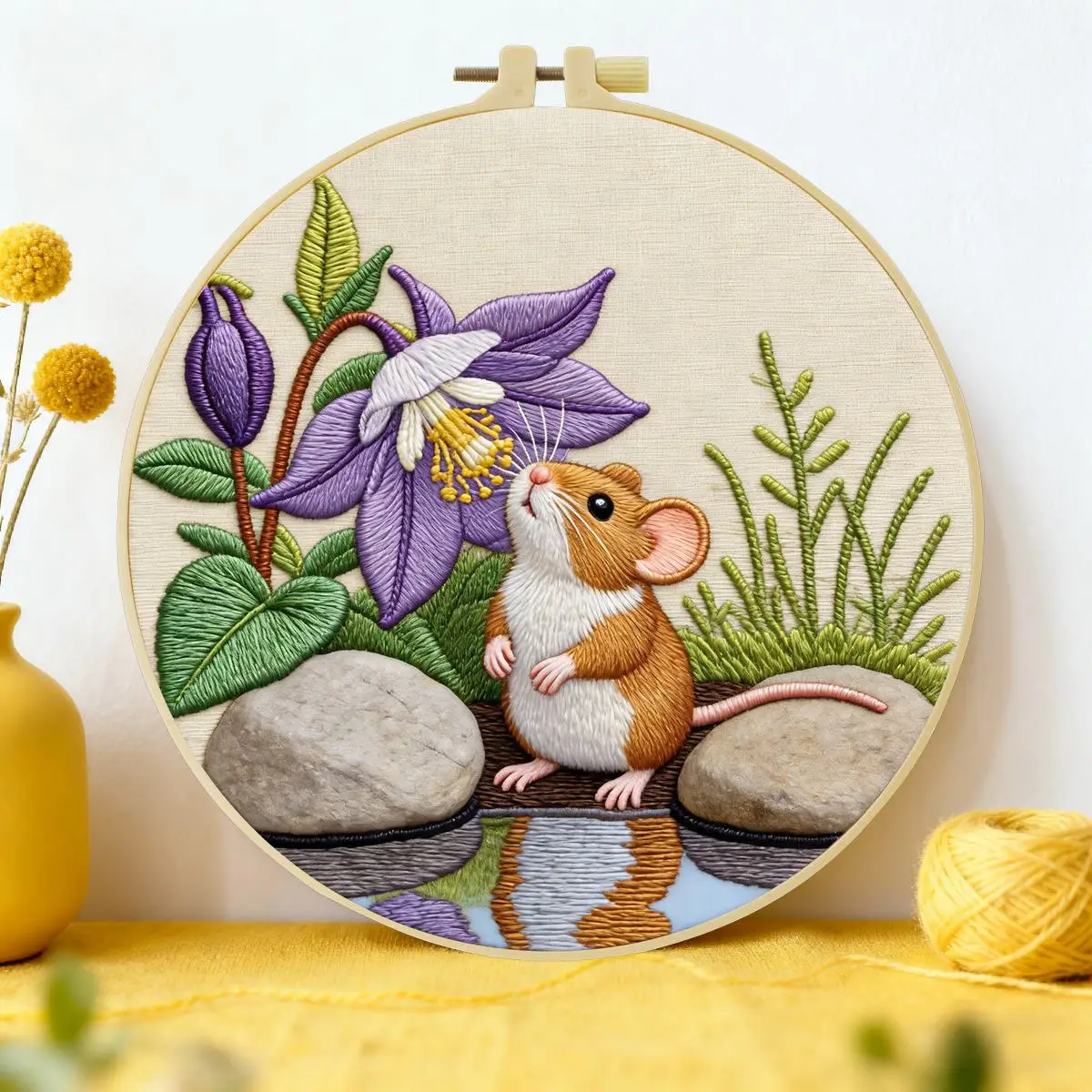 1pc 20X20CM/15X15CM 7.87/6.3inch Animal - Mouse Embroidery Starter Kit DIY Kit DIY Embroidery Kit Manualidades Needle Art