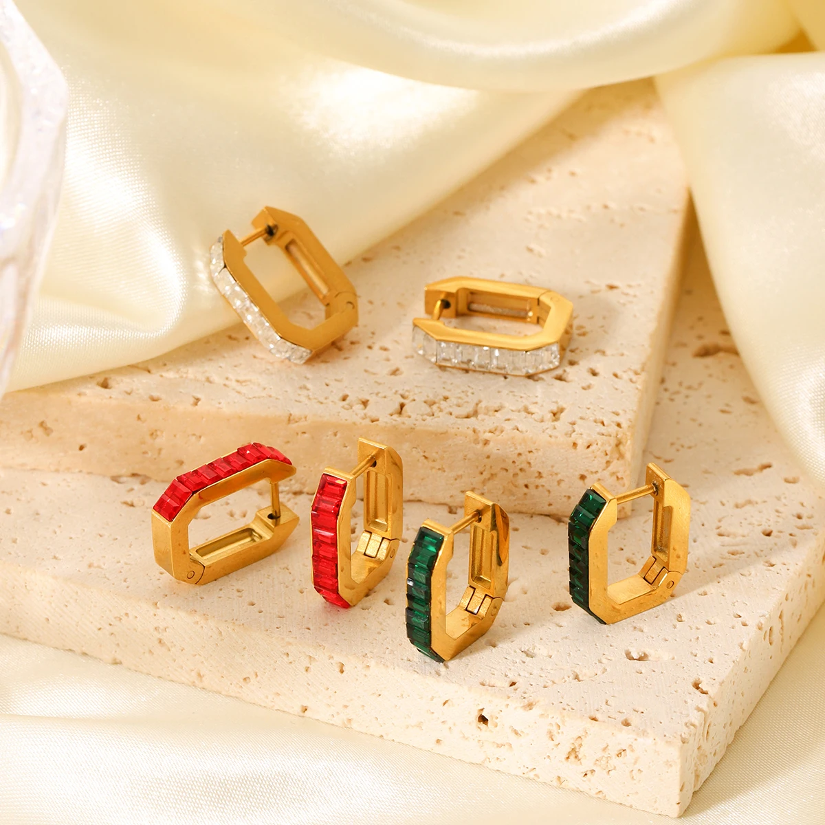 

Exquisite And Shiny Cubic Zirconia Square Earrings With Geometric Design Stainless Steel Fashion Women Waterproof Jewelry